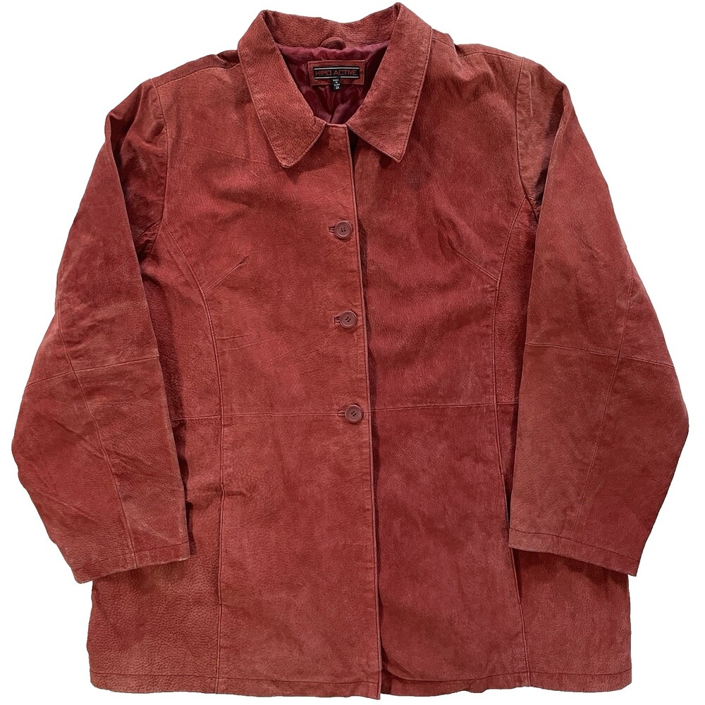 Hypo Active Vintage Suede Leather Button Jacket Coat Retro Outerwear Womens 2X